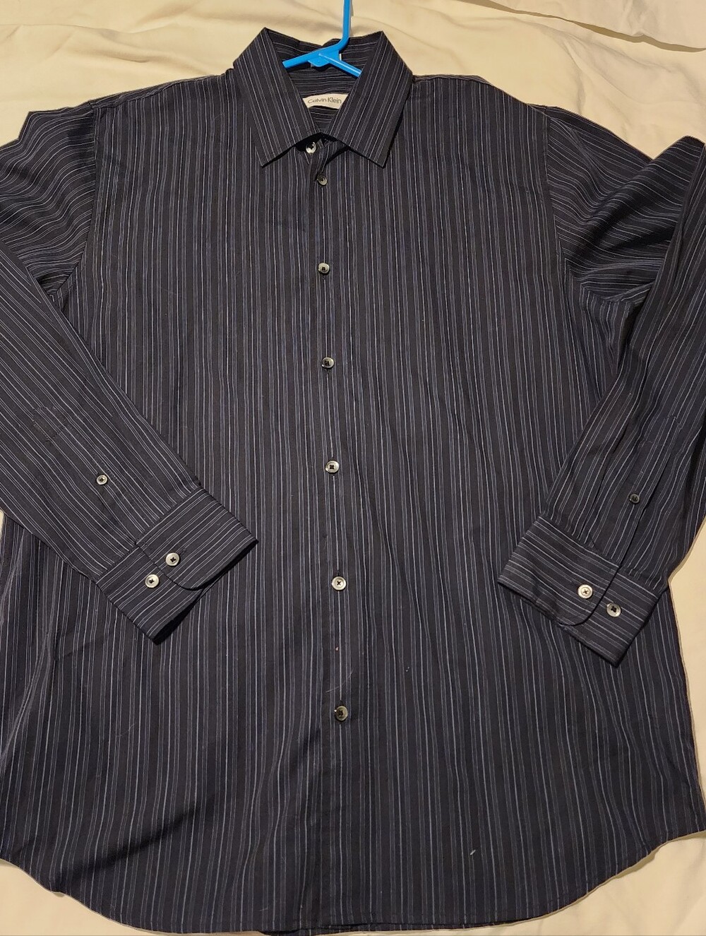 Calvin Klein Men's Dark Navy Pinstripe Dress Shirt